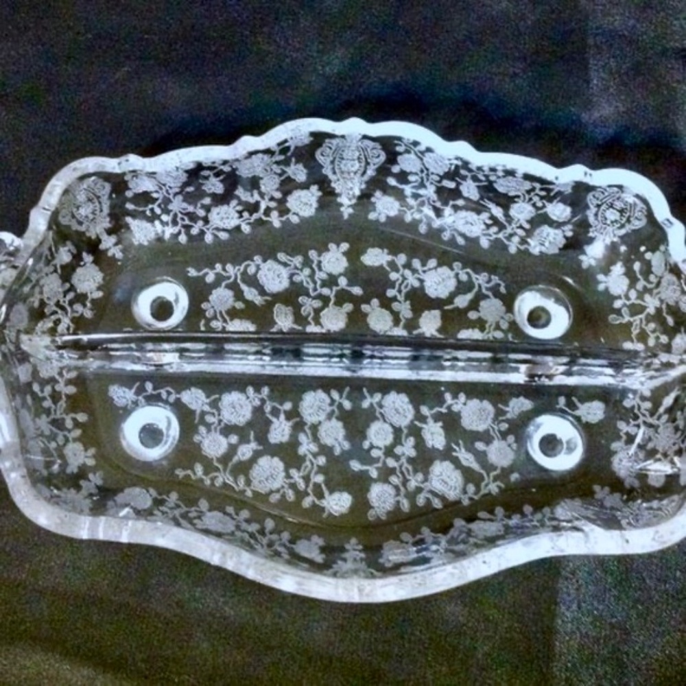 💲SALE💲Antique Cambridge Rose Point Two Handled Oblong Clear Crystal Dish